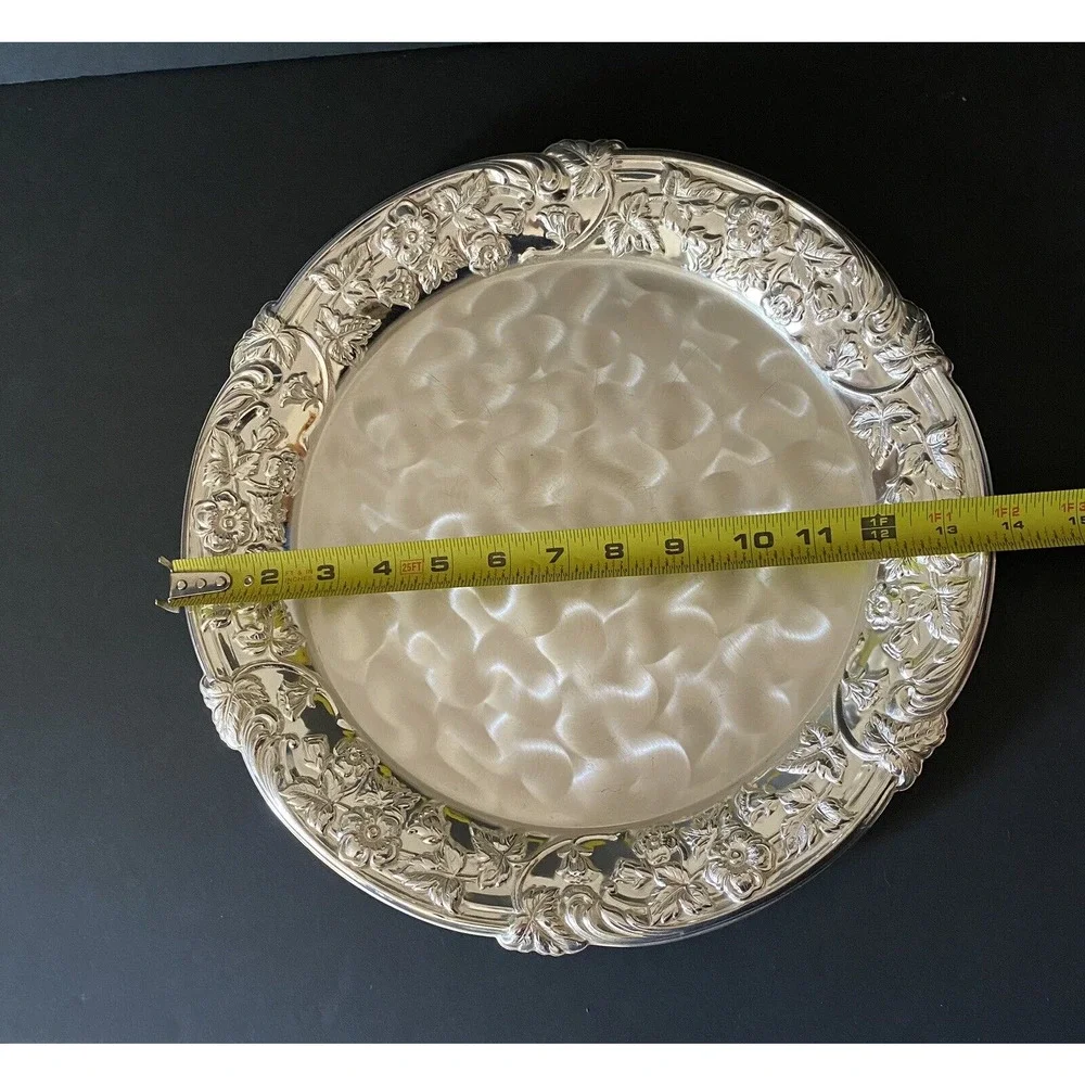 Vintage Silver Plate Serving Tray Swirl Brushed Floral WMF Ikora Germany 13.75